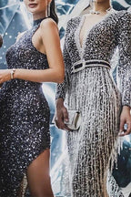 Women's New Dress Long Sleeve Bronzing Tassel Dress