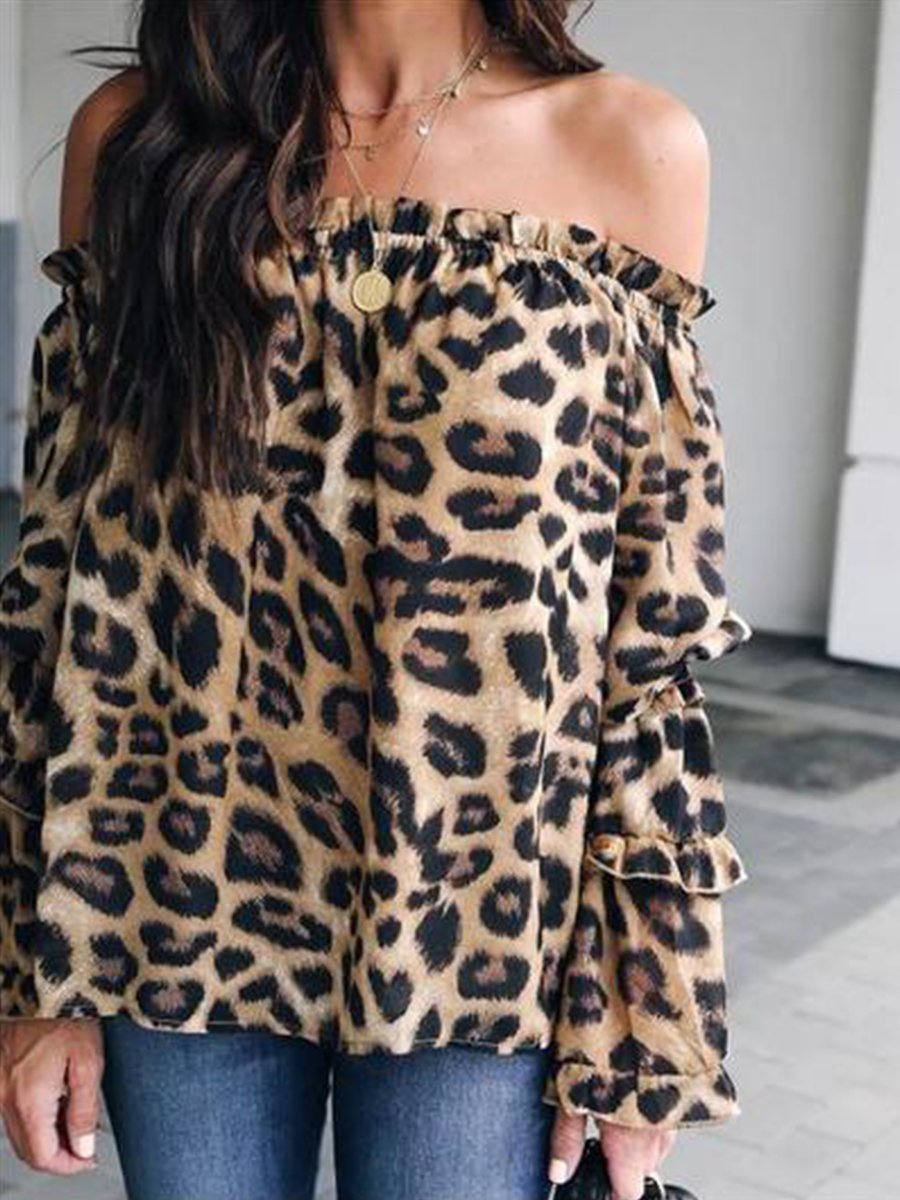 Off-the-shoulder Leopard Print Chiffon Top