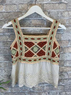 U-neck Lace Stiching Knit Beach Top