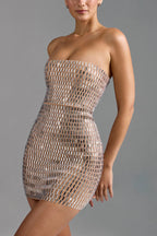 Flash Sculpture Rhinestone Embellished Bandeau Slit Stretch Mini Dress