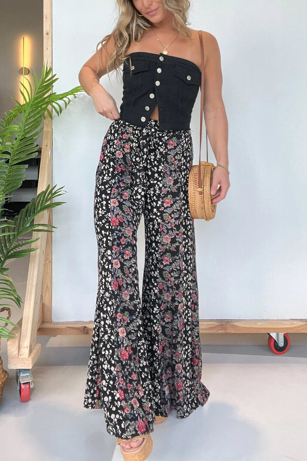 Flower Child Boho Pants Black Multi