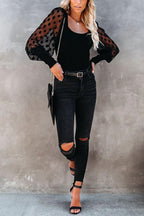 Contrast Polka Dot Sleeve Knit Top