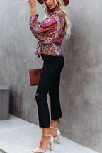 Patchwork Printed Drawstring Blouse