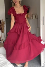 Square Neck Ruffle Sleeves Backless Dress