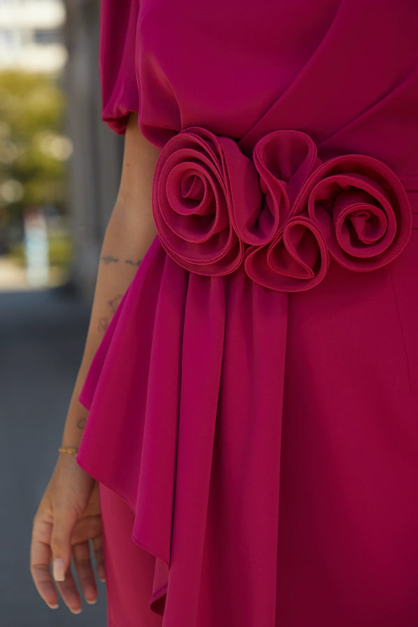 Sweet Surprise Puff Sleeve Rose Ruffles Detail Waist Backless Mini Dress
