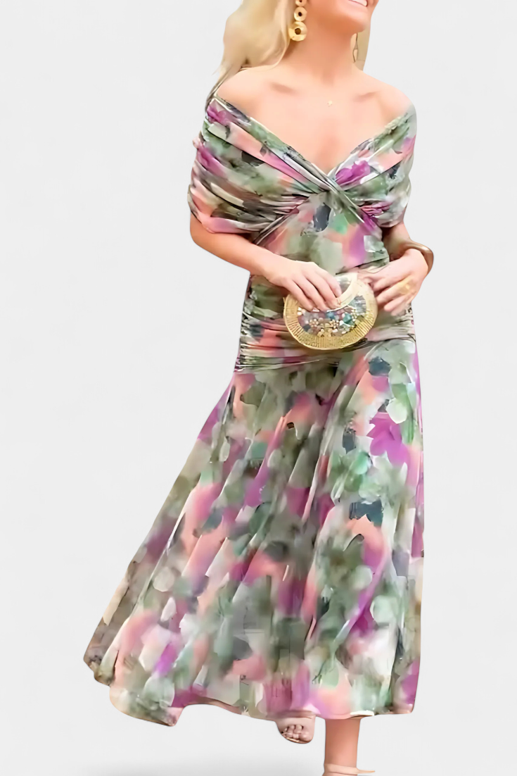 Camille |  Long floral dress with Belly Cover