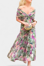 Camille |  Long floral dress with Belly Cover