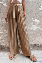 Cali Satin Belt Pleated Wide Leg Pants