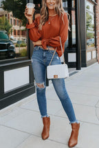 Smocked Cuff Orange Blouse