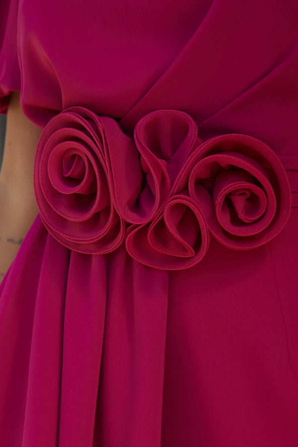 Sweet Surprise Puff Sleeve Rose Ruffles Detail Waist Backless Mini Dress