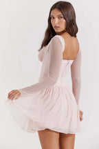 Mesh Long Sleeve Corset A-Line Pleated Ballet Style Mini Dresses