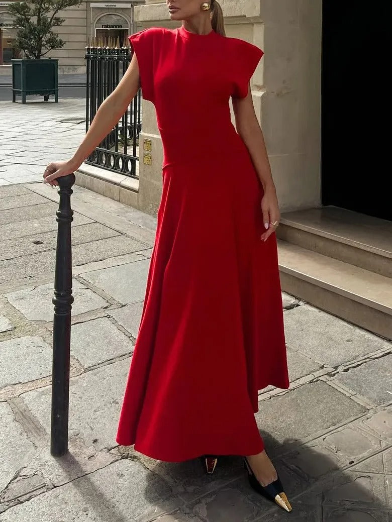 City Language High Neck Wide Short Sleeve Pocketed Slit Maxi Dress