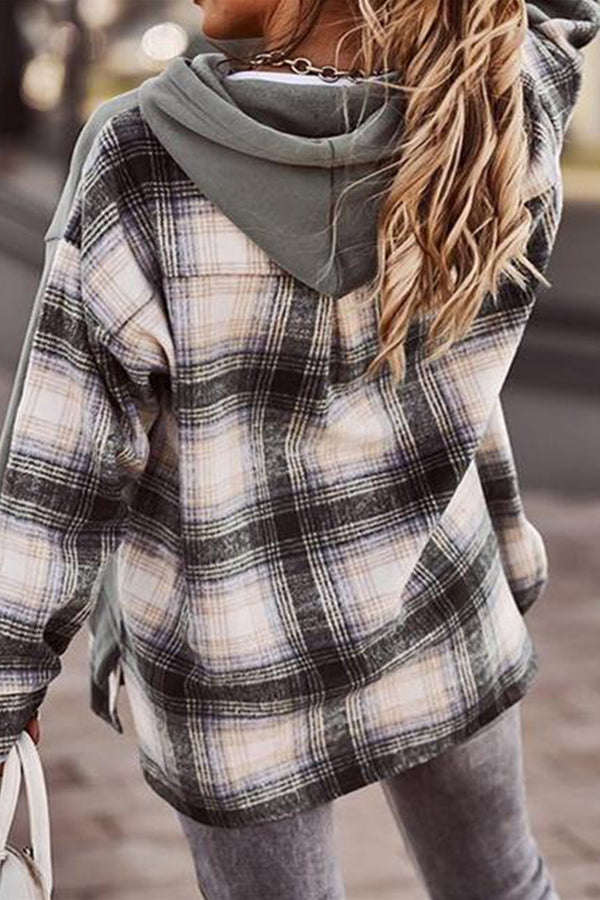 Trendy Plaid Patchwork Hooded Sweatshirt
