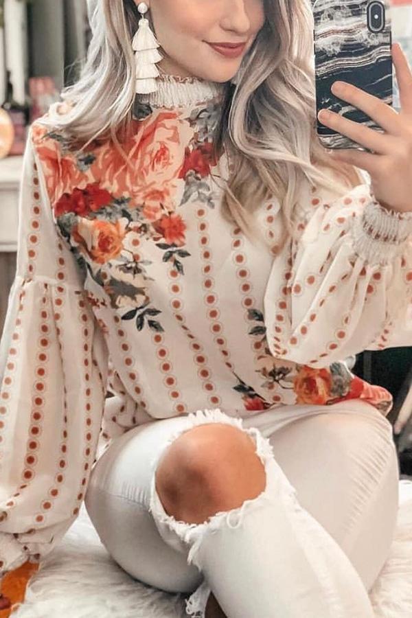 Floral Ruffle Trim Top