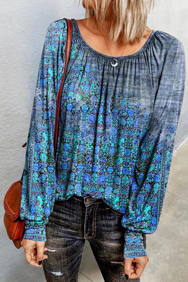 Floral long-sleeved round neck T-shirt bottoming shirt
