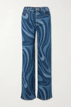 Jaida Swirl Unique Print High Rise Pocket Straight-leg Jeans