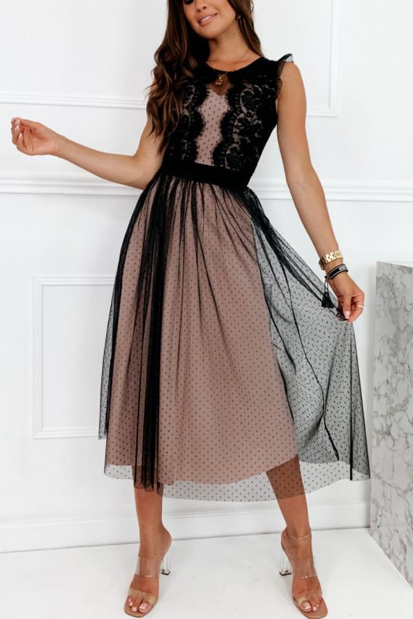 Chiffon Lace Midi Dress