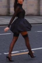 Fitted Bubble Hem Mesh Mini Dress