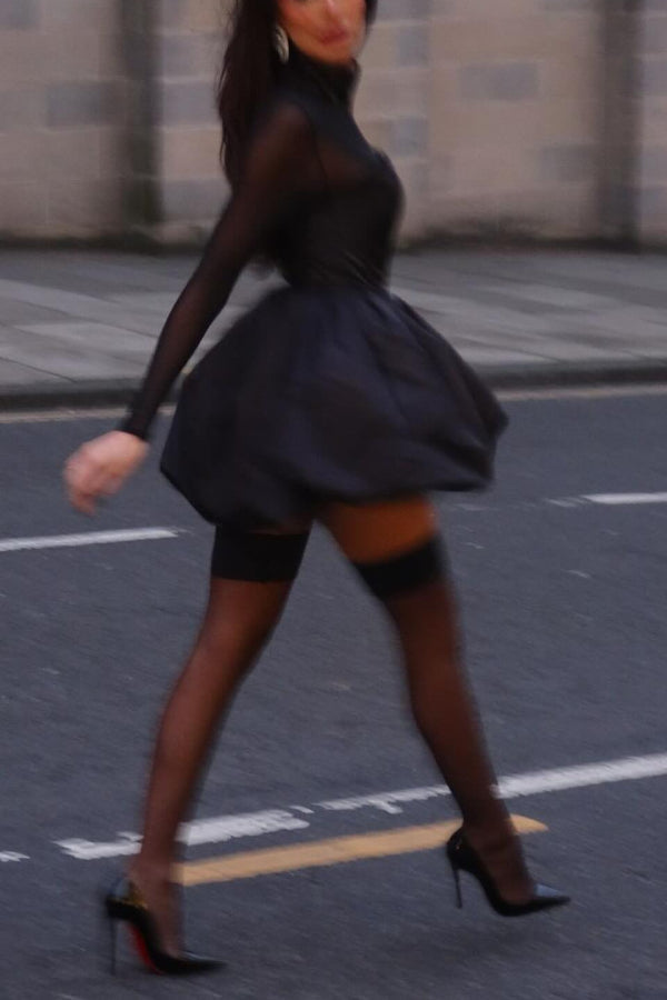 Fitted Bubble Hem Mesh Mini Dress