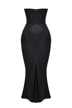 Elegant Strapless Patchwork Formal Party Fishtail Maxi Dresses-Black