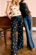 Tymo Linen Blend Polka Dot High Rise Wide Leg Pants