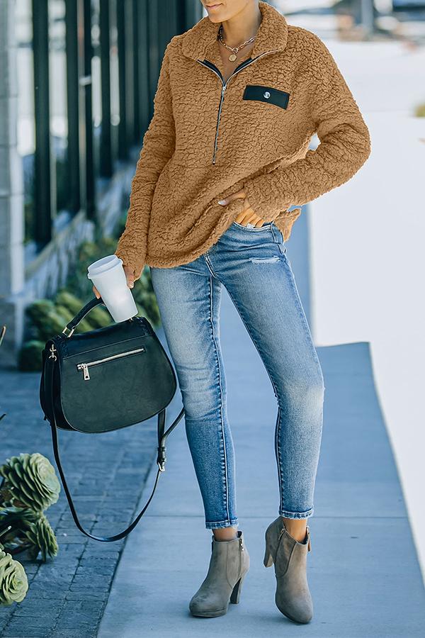Faux Berber Fleece Zipper Hoodie