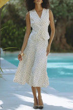 Jasmina Polka Dot Polka Jacquard Elastic Waist Flare Midi Skirt