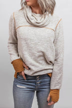 Piled Collar Patchwork Sweashirt