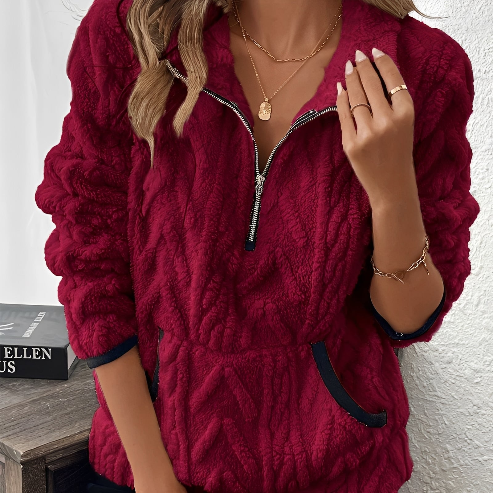 Harper | Fuzzy Half-Zip Sweatshirt with Pockets