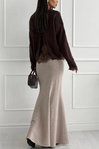 Caitlin Knit Stretch Fabric High Waist Fishtail Casual Maxi Skirt