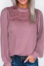 Solid Color Lace Stitching Lantern Sleeve Blouse