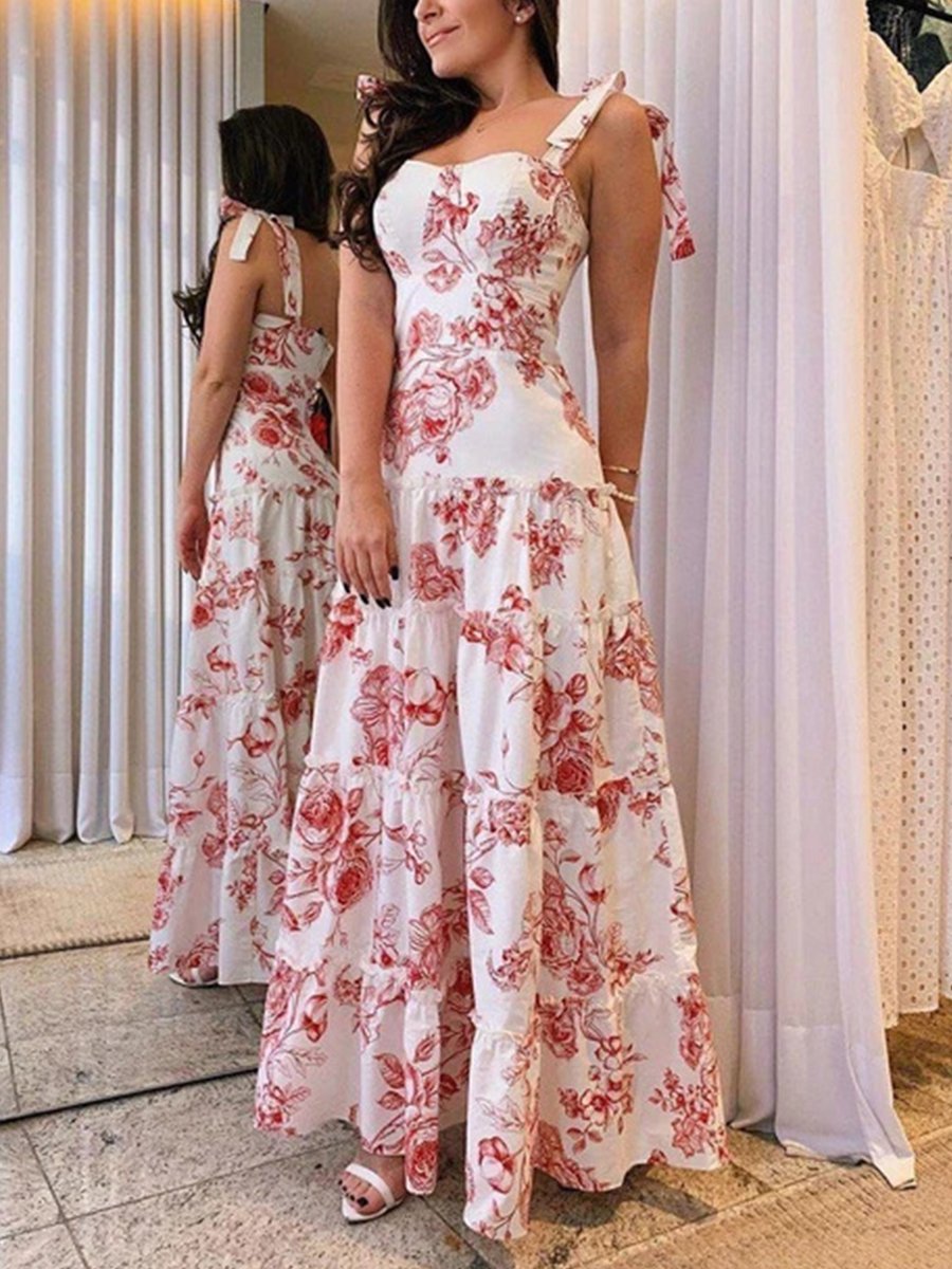U-neck Sleeveless Print Maxi Dress