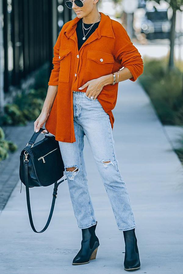 Stitching Casual Loose Single-breasted Mid-length Shirt