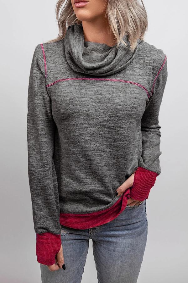 Piled Collar Patchwork Sweashirt