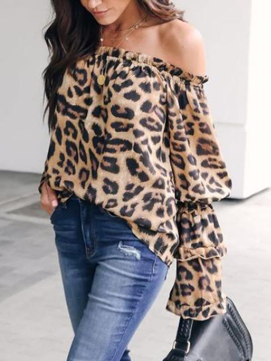 Off-the-shoulder Leopard Print Chiffon Top