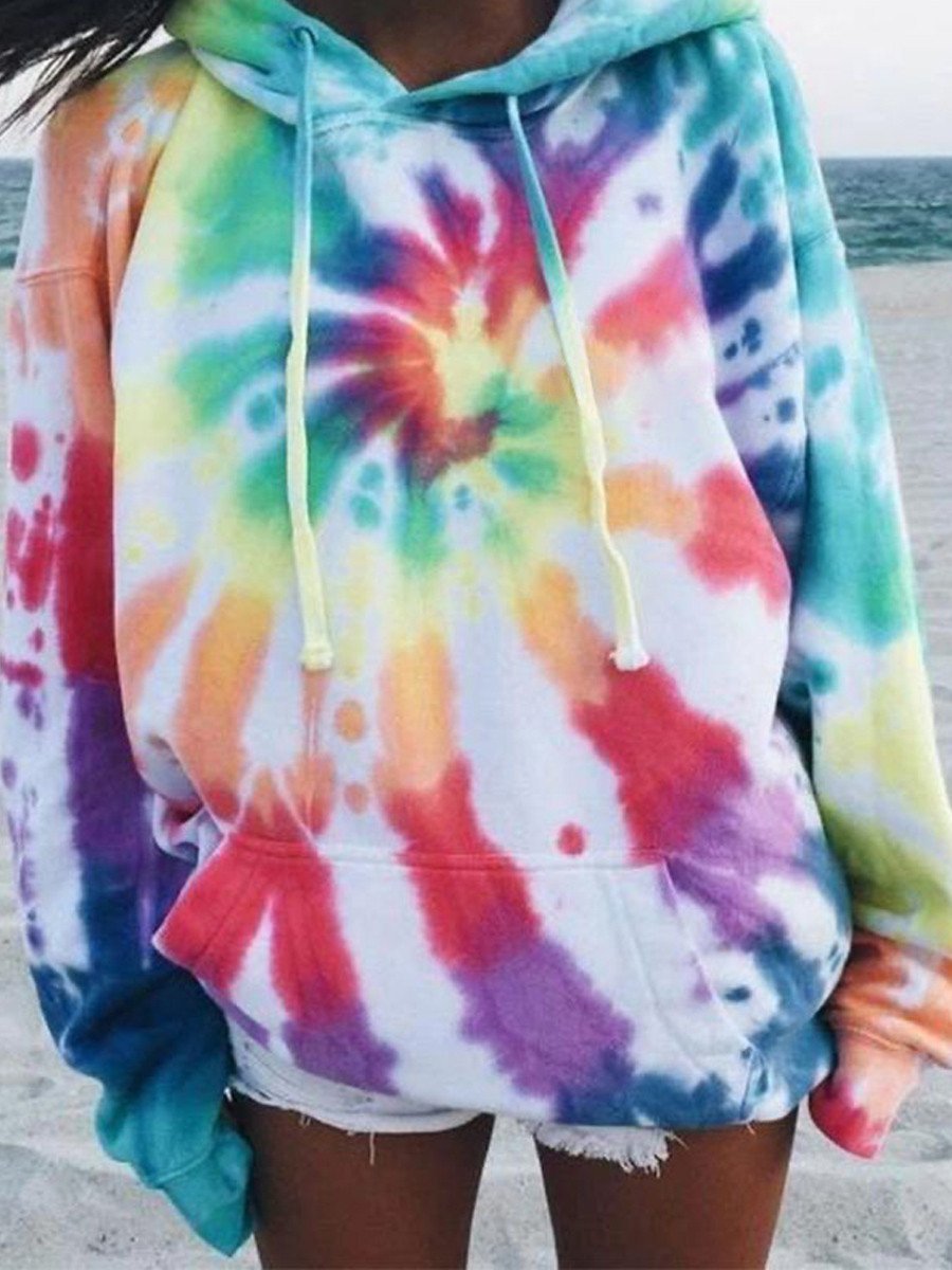 Hooded Collar Tie-dye Multicolor Hoodie