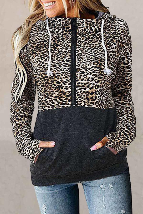 Patchwork Mandarin Collar Hooded Sweatshirt