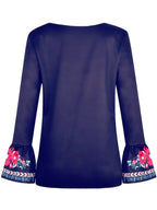 Loose Ethnic Print Long-sleeved T-shirt