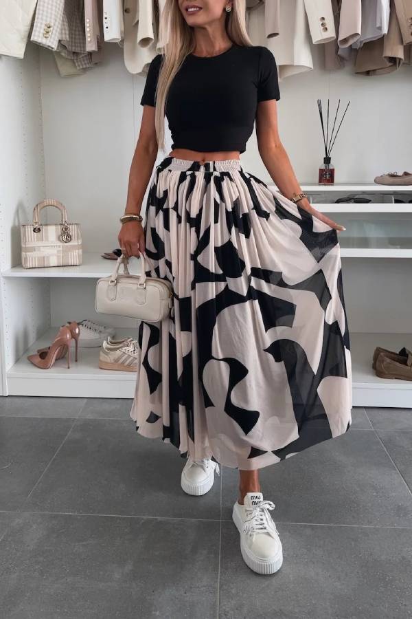 Printed Draped A-Line Skirt