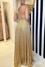 Glamour of Disco Sequin One Shoulder Cutout Backless Maxi Dress