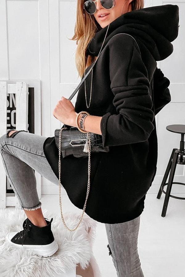 Solid Color Design Hooded Sweatshirt
