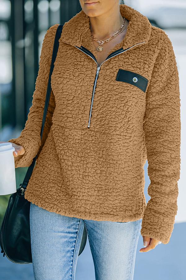 Faux Berber Fleece Zipper Hoodie