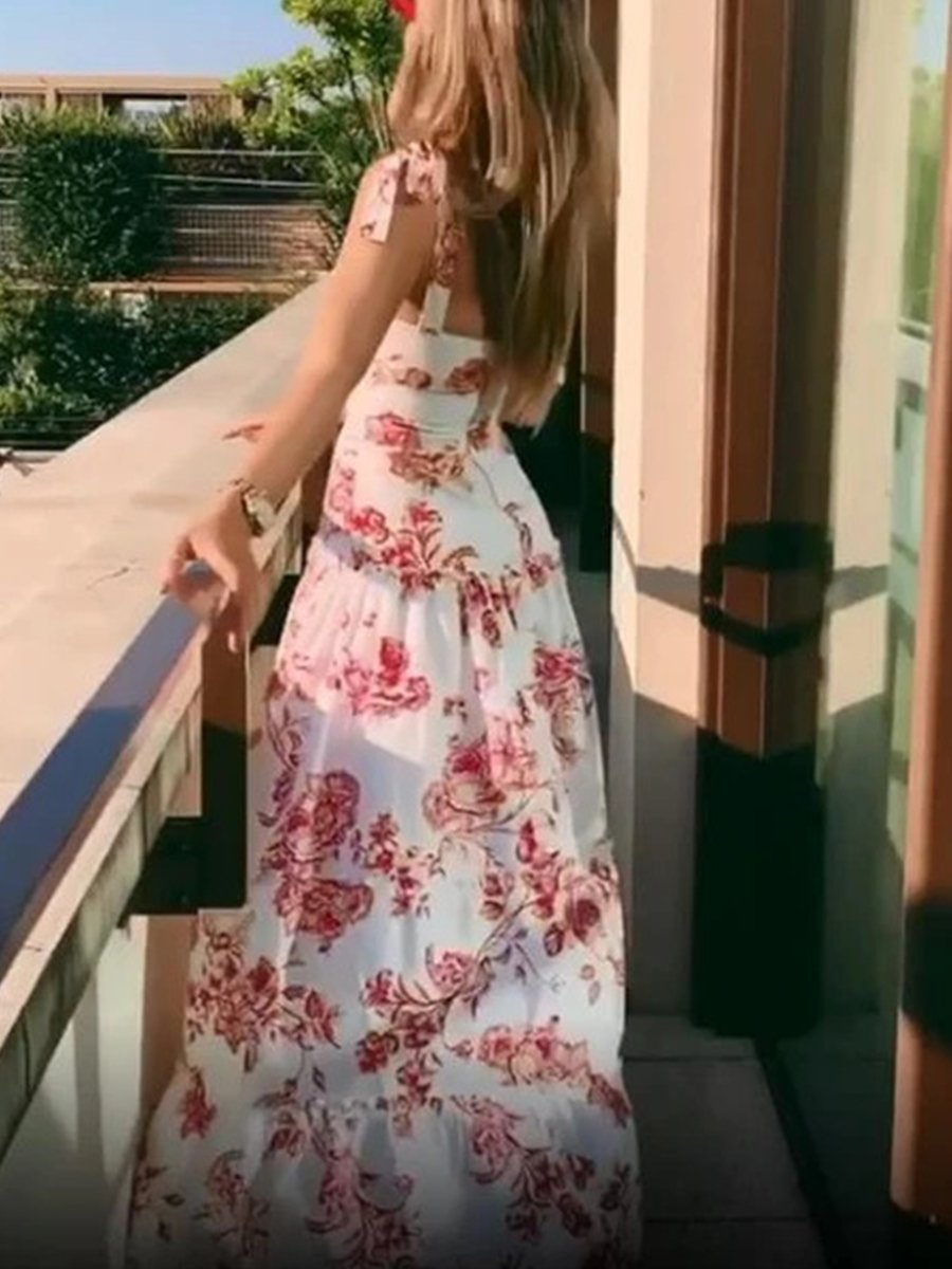 U-neck Sleeveless Print Maxi Dress