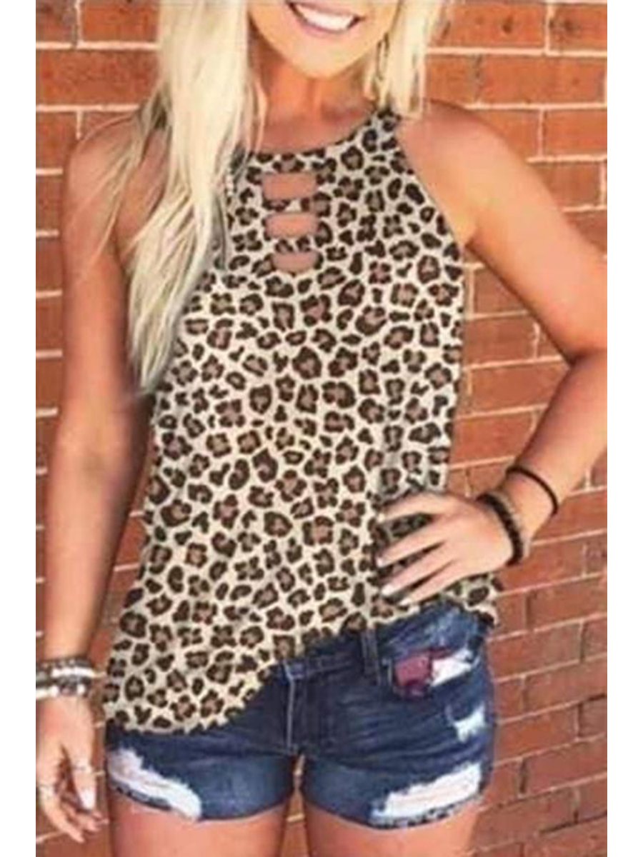 Casual Round Neck Leopard Print Camisole