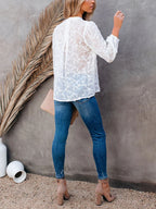 Casual Solid V-neck Organza Shirt