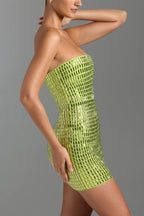 Flash Sculpture Rhinestone Embellished Bandeau Slit Stretch Mini Dress