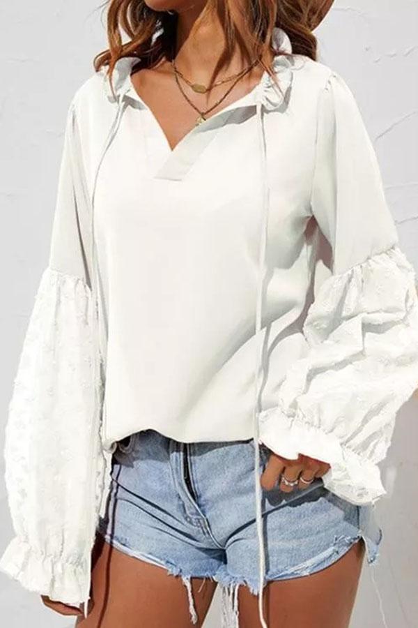 Solid V-Neck Long Sleeves Casual Blouses