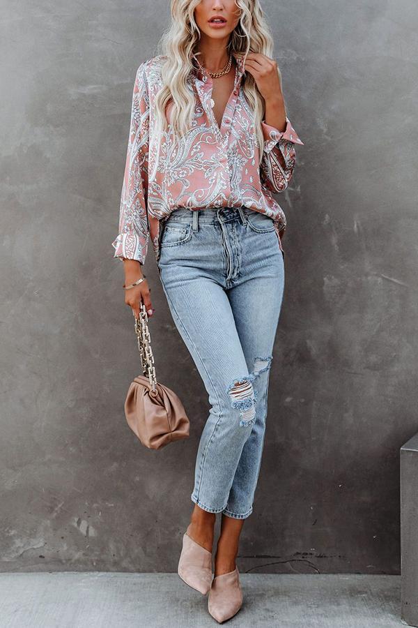 Lola Satin Paisley Button Down Blouse