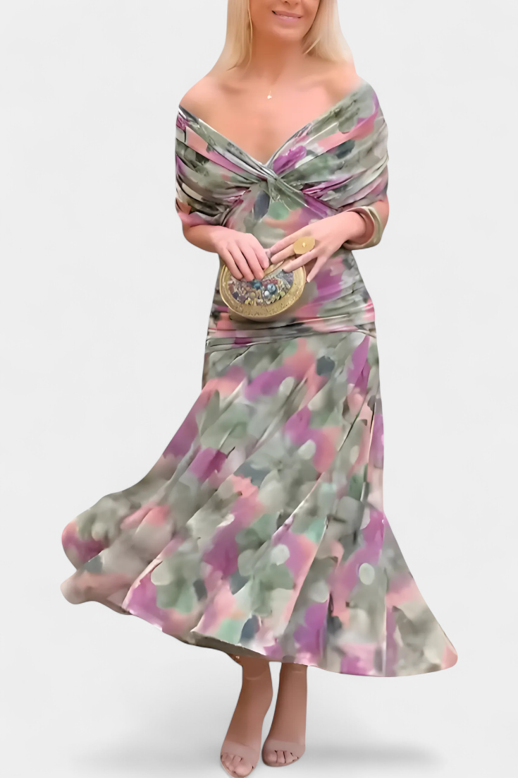 Camille |  Long floral dress with Belly Cover