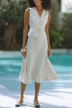 Jasmina Polka Dot Polka Jacquard Elastic Waist Flare Midi Skirt